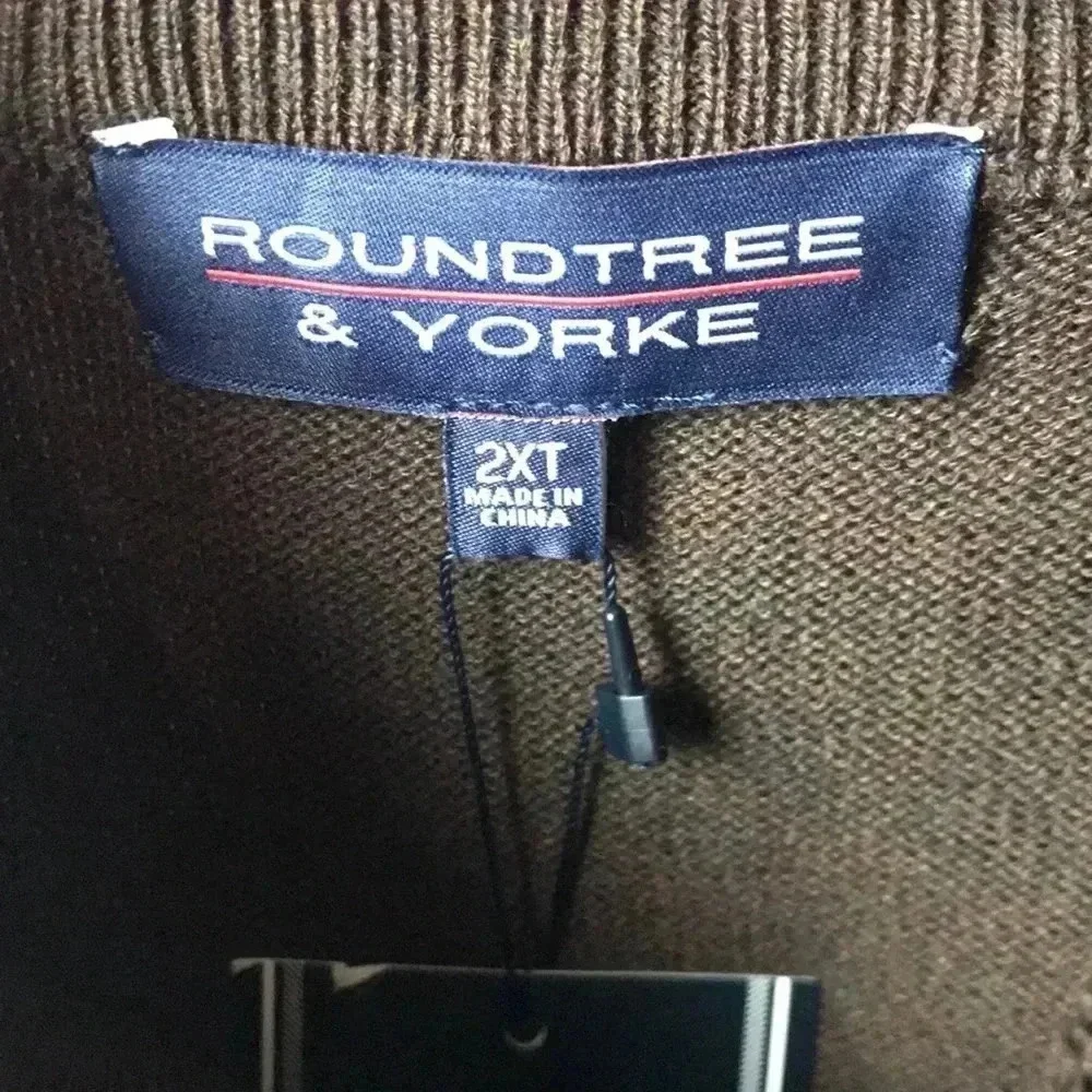 NWT‎ ROUNDTREE & YORK MEN 2XT 3/4 ZIP SWEATER BROWN
